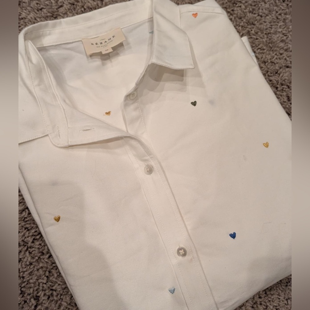Sezane multi colored embroidered hearts tomboy shirt - Picture 5 of 7